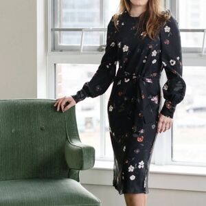 H&M Black Floral Long Sleeve Dress